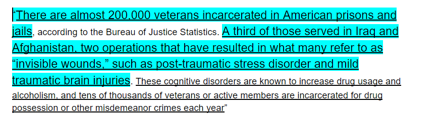  #MemorialDay Today is to remember people who made the ultimate sacrifice in uniform, and we will remember them.But, there is another kind of sacrifice as well, many people who return from combat end up in prisons and jails from "invisible wounds" https://www.themarshallproject.org/2019/02/19/special-courts-for-veterans-languish