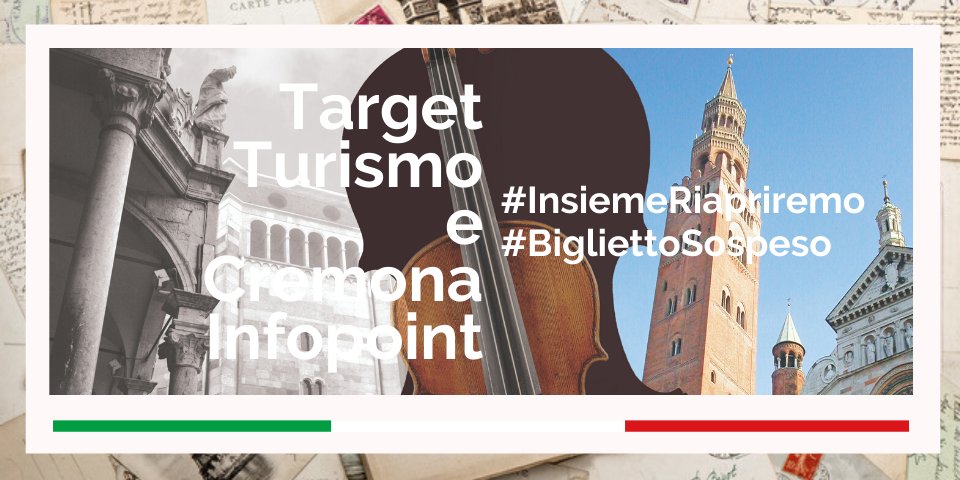 🎟 Anche <a href="/TargetTurismo/">TargetTurismoCremona</a> e <a href="/cremonainfo/">Turismo Cremona</a> hanno aderito a #BigliettoSospeso. Sosteniamo insieme la città di #Cremona donando loro uno o più #BigliettiSospesi 👉 bit.ly/2wyCIf6
#InsiemeRiapriremo
<a href="/angeloargento/">Angelo Argento Arjant</a> <a href="/cultura_italiae/">Cultura Italiae</a> <a href="/Adarrigo/">Angela D'Arrigo</a> <a href="/ariannae7/">Arianna Errico</a>