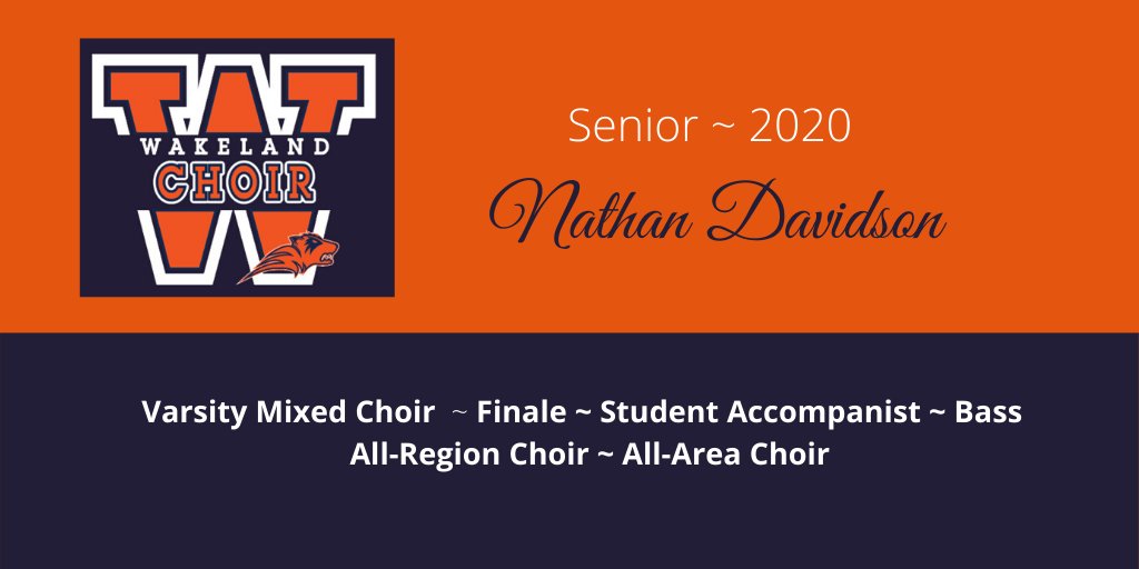Today's highlighted choir senior is Nathan Davidson.  Nathan is a talented singer and pianist.  He developed strong musical coaching skills with his fellow choir members. Thank you, Nathan for sharing your gentle spirit and talents with us!  Congratulations, Nathan!
<a href="/WakelandHS/">Wakeland High School</a>