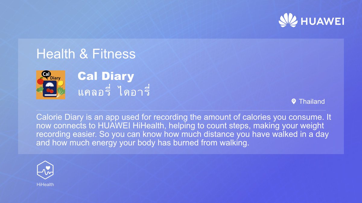 Huawei_devs's tweet image. HUAWEI HiHealth caters to smart wearable devices and makes measuring fitness easier. 🏋️ 

Health app Calorie Diary is connected to Huawei HiHealth and uses its fitness capabilities to record calories! 👏 

Learn more 👉  bit.ly/2sQApCc

#HWDevCase #HuaweiDevelopers