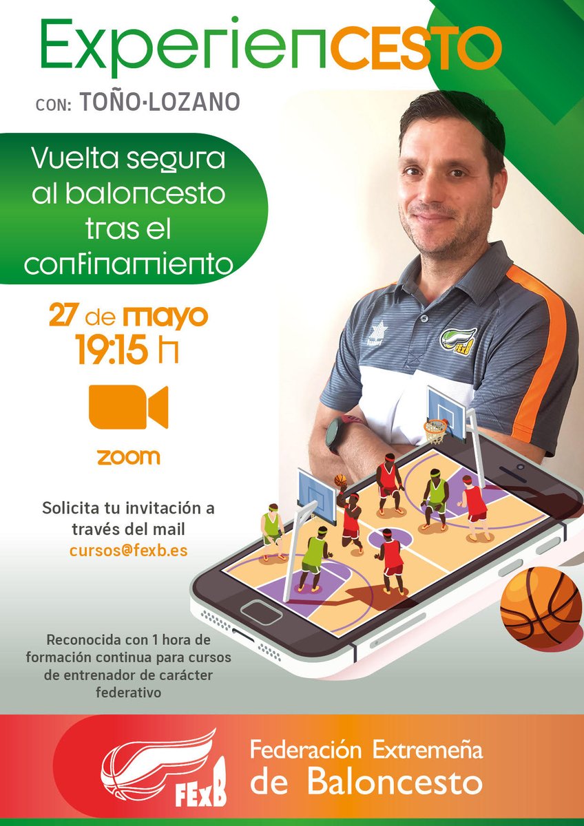 INSCRIPCIÓN ABIERTA. Segunda charla del Experiencesto @DXTextremadura, a cargo del Preparador Físico y entrenador Toño Lozano: Vuelta segura al baloncesto tras el confinamiento. + Info en nuestra web:

fexb.es/noticia-4-2210…