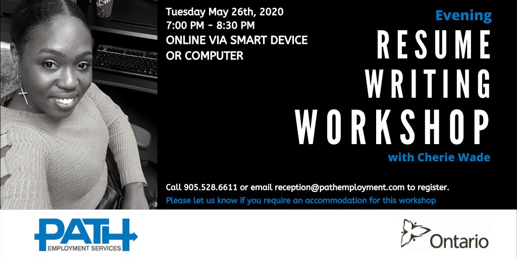 TOMORROW - FREE Resume Writing Workshop

Is yours up-to-date? Do you need to get it done?

Great tips and tricks from our very own Certified Resume Writer, Cherie.

905.528.6611 or em reception@pathemployment.com. An email to join us via zoom will be sent to you.