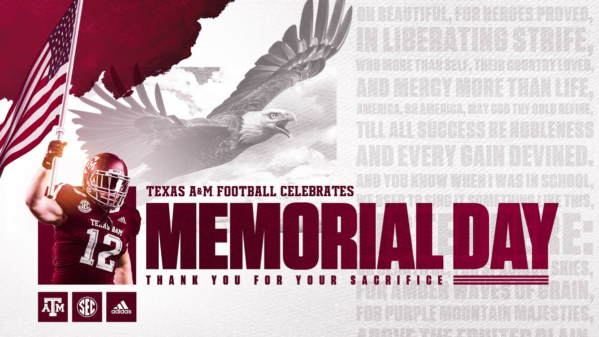 AggieFootball's tweet photo. We are free because they were brave.

Thank you 🇺🇸 

#MemorialDay | #GigEm https://t.co/ppbC8HZqVa