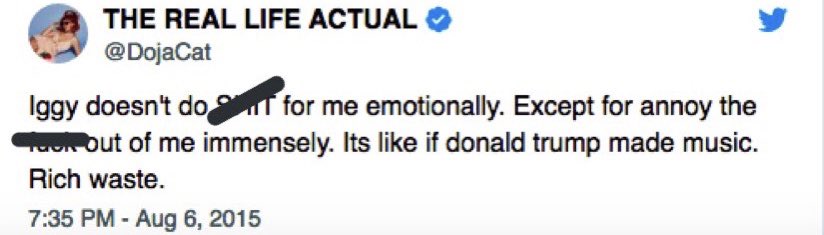 Oh and by the way, here’s Doja Cat’s racist alt-right white boy praising ass talking about how she loves Donald Trump