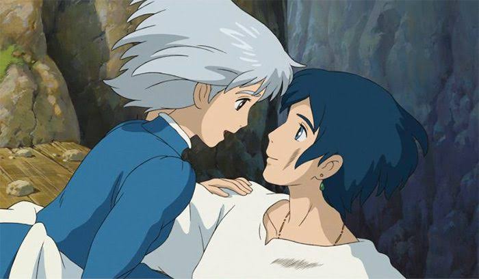 Also it's really cool how both characters visually transform through the film. Sophie's hair goes from dark brown to "the color of starlight" which suits her even better. While Howl reverts back to his natural black hair. Sophie grows. Howl gets his heart back.