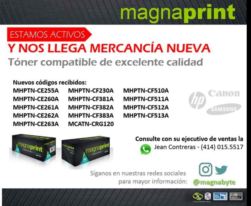 magnabyte's tweet photo. Estamos Activos...!!
Y nos llega mercancía nueva de toners #magnaprint.
Contacte a su Ejecutivo de Ventas. https://t.co/SXUKlXJmaI