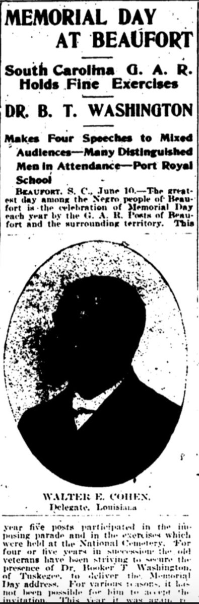 In 1908, Booker T. Washington gave the keynote address at Beaufort County's Decoration Day. By far the most famous black person in the United States, the David Hunter Post, Beaufort's local branch of the GAR had been trying to invite Washington for 5 years