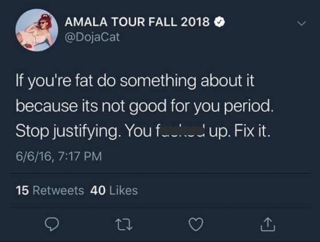 Doja Cat’s fatphobia is definitely wrong idk why she even tweeted this shit out
