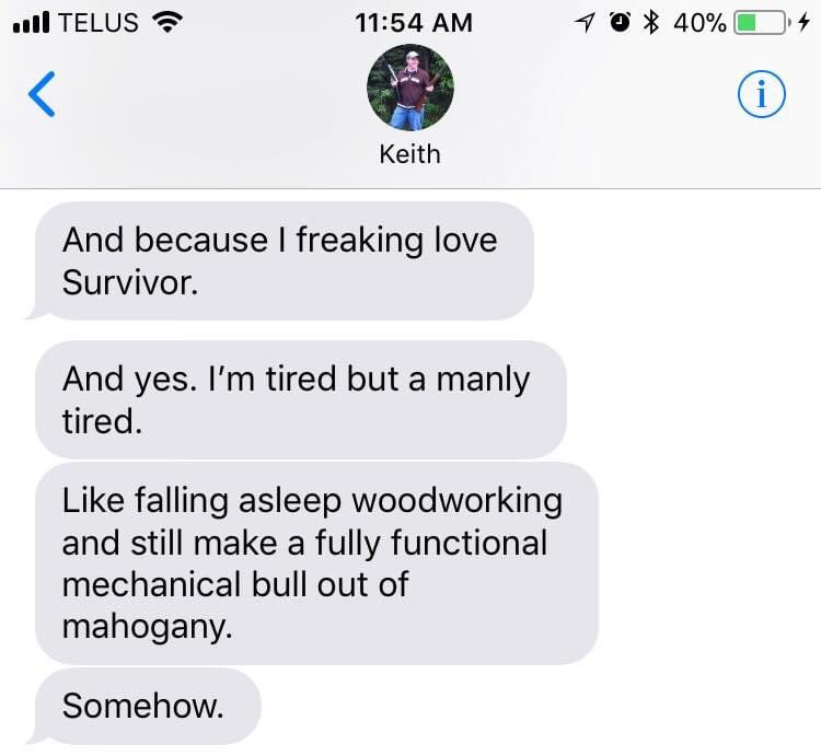 SuperPunkCanada's tweet photo. This was what I came up with 2 years ago when I had just come off a week of nights. #ManlyThings #Tired https://t.co/ynL8icZZYf