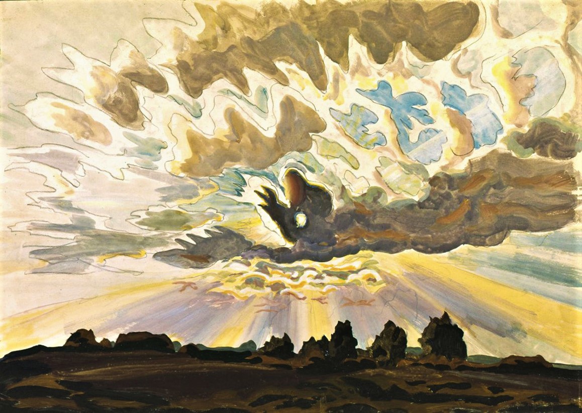 Charles Burchfield, "Daybreak", 1920, Gouache, Watercolor, and pencil on paper, 19 1/2" x 27"