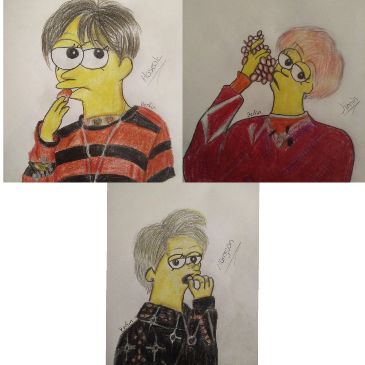 PoncikMorTae's tweet photo. I made all BTS members as Simpsons 😊✌🏻 they are not so good but here they are 🤭
Uzun zamandır yapmamıştım böyle şeyler çok da güzel olmadı ama neyse
#BTSSimpsons
#Taehyung #Yoongi #Namjoon #Jungkook #Hoseok #Jimin #Jin https://t.co/5M3E7TaGeJ
