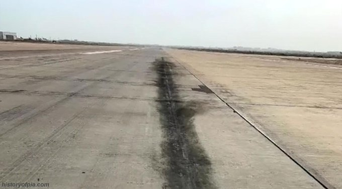 Black Marks r of polymer rubber that's not engine material. Black marks on runway r caused by tyres friction during spin up time at landing During landing aircraft's tyres,first touch d runway surface. The friction built up causes rubber to polymerize harden & leave blk marks. 6