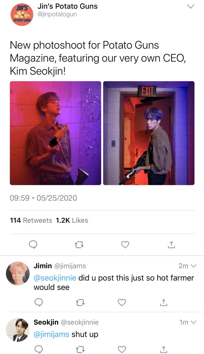 [namjin au] 8- hey so i actually have like 5 more edits of jin holding potato launchers so uh i need to extend the au a little longer