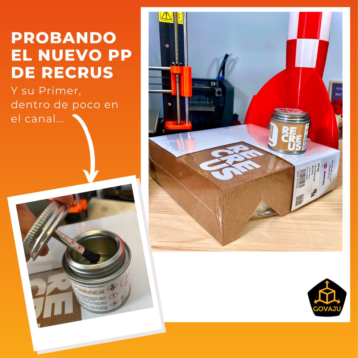 govaju3d's tweet photo. Ya tengo por aquí el nuevo Polipropileno de @recreus3D del que estuvimos viendo antes de su lanzamiento en un vídeo en el canal. 
¡A imprimir se ha dicho! 👏🏼👏🏼

#pp #repsol #polipropileno #filamento #impresora3d #impresión3d #3dprinting #govaju #3d https://t.co/NAEQ26mUz0