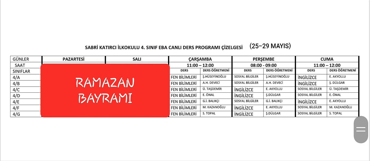Sabrikatirciio's tweet photo. 25 - 29 Mayıs tarihleri arasında
EBA CANLI DERS PROGRAMIMIZ ve TRT EBA TV ILKOKUL Yayın Akışı
İyi dersler sevgili öğrencilerimiz
#tatildegiluzaktanegitim #ebadersprogramı #eba #EBAtv https://t.co/RuH1sONI01