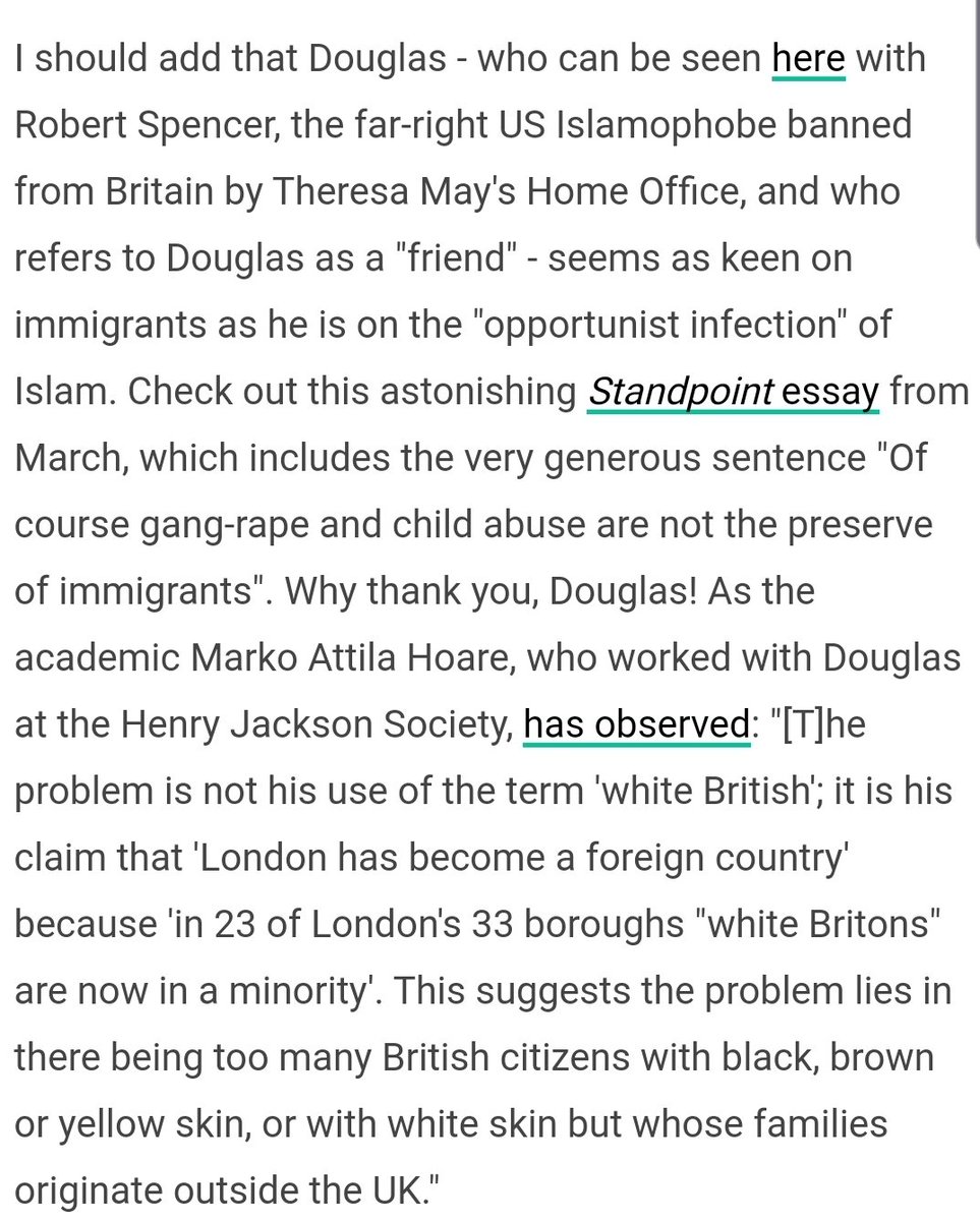 Douglas Murray said that Islam in Europe should be viewed as an "opportunist infection" & called for mosques accused of spreading "hate" to be "pulled down".He called for the banning of “all immigration into Europe from Muslim countries"More here 