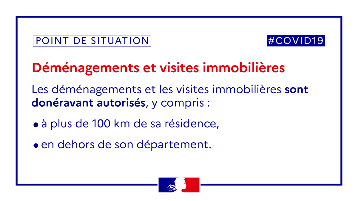 BeMovePro's tweet image. Les déménagements et visites immobilières sont désormais autorisés en dehors du département et à plus de 100KM de sa résidence

👉🏼 cohesion-territoires.gouv.fr/les-demenageme…

#demenagement #immobilier  #Deconfinement