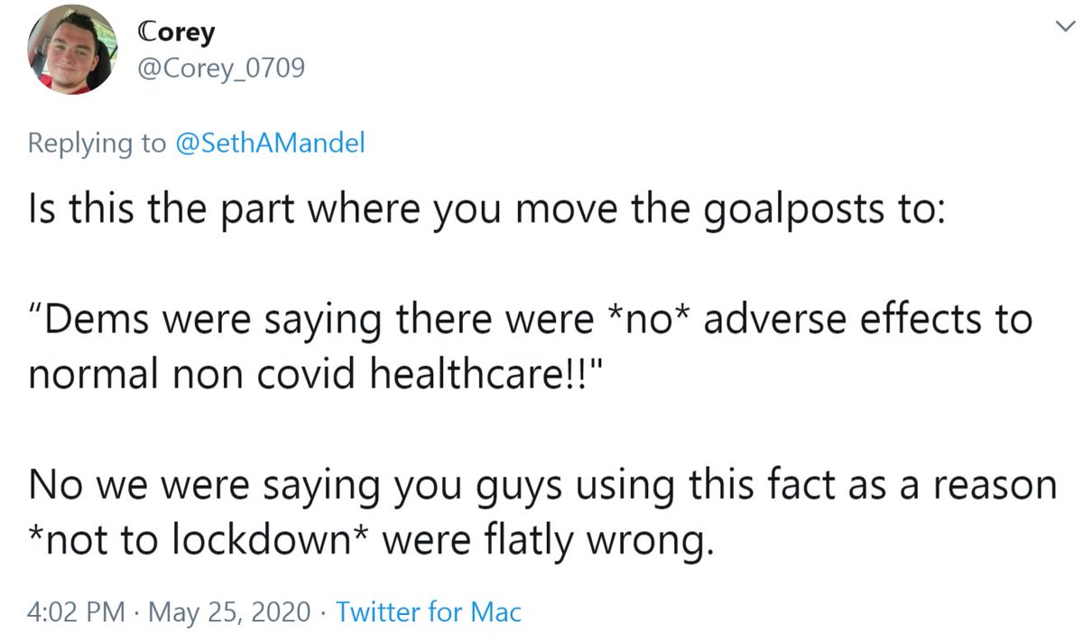 *sigh.* 1) I supported the lockdown, and wrote an article explaining why in the magazine I edit, which also included other articles supporting the lockdown. 2) I said nothing about 'Dems' in my thread. Or any political party or affiliation. And I praised the NYT.