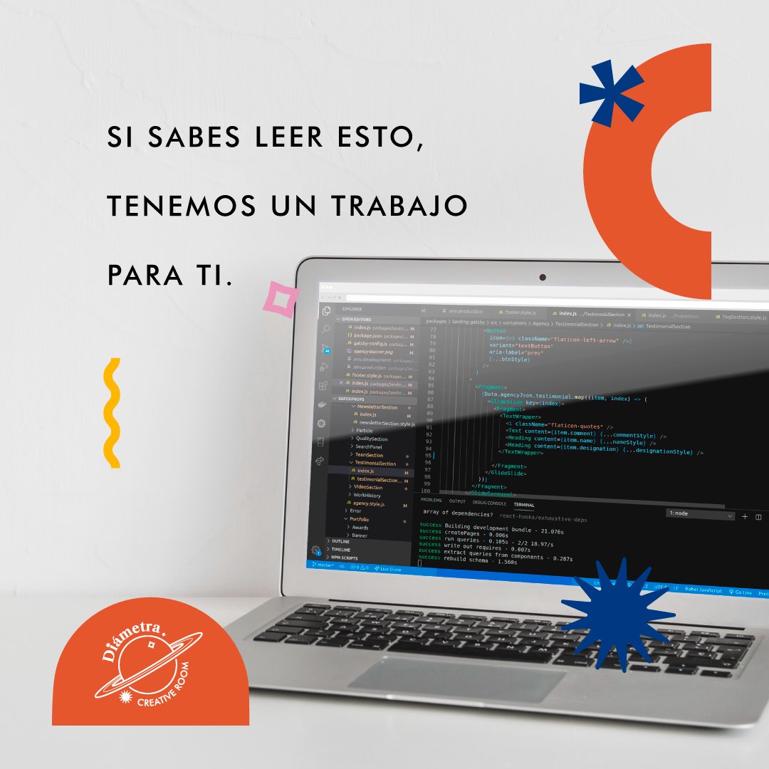casagui_studio's tweet photo. VACANTE FRONTEND DEVELOPER JR‼️ Necesario poder comprobar experiencia laboral o en proyectos independientes en:
HTML, CSS (Flexbox y Grid), Bootstrap,JavaScript,React,NodeJS
Y MongoDB. CV—holadiametra@gmail.com https://t.co/znmXK1JFGc