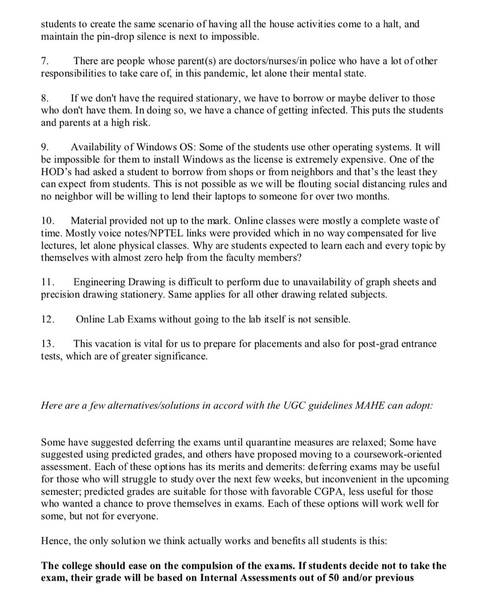 helpmanipal's tweet photo. MAHE (@ManipalUni ) wants us to break #SocialDistanacing rules to attend Online Tests after not paying heed to student grievances amid #COVID__19. Students from Multiple Institutions in Manipal need help. Please read this open letter and bring us justice. @ugc_india (1/n). https://t.co/Emr7Orj5Zn