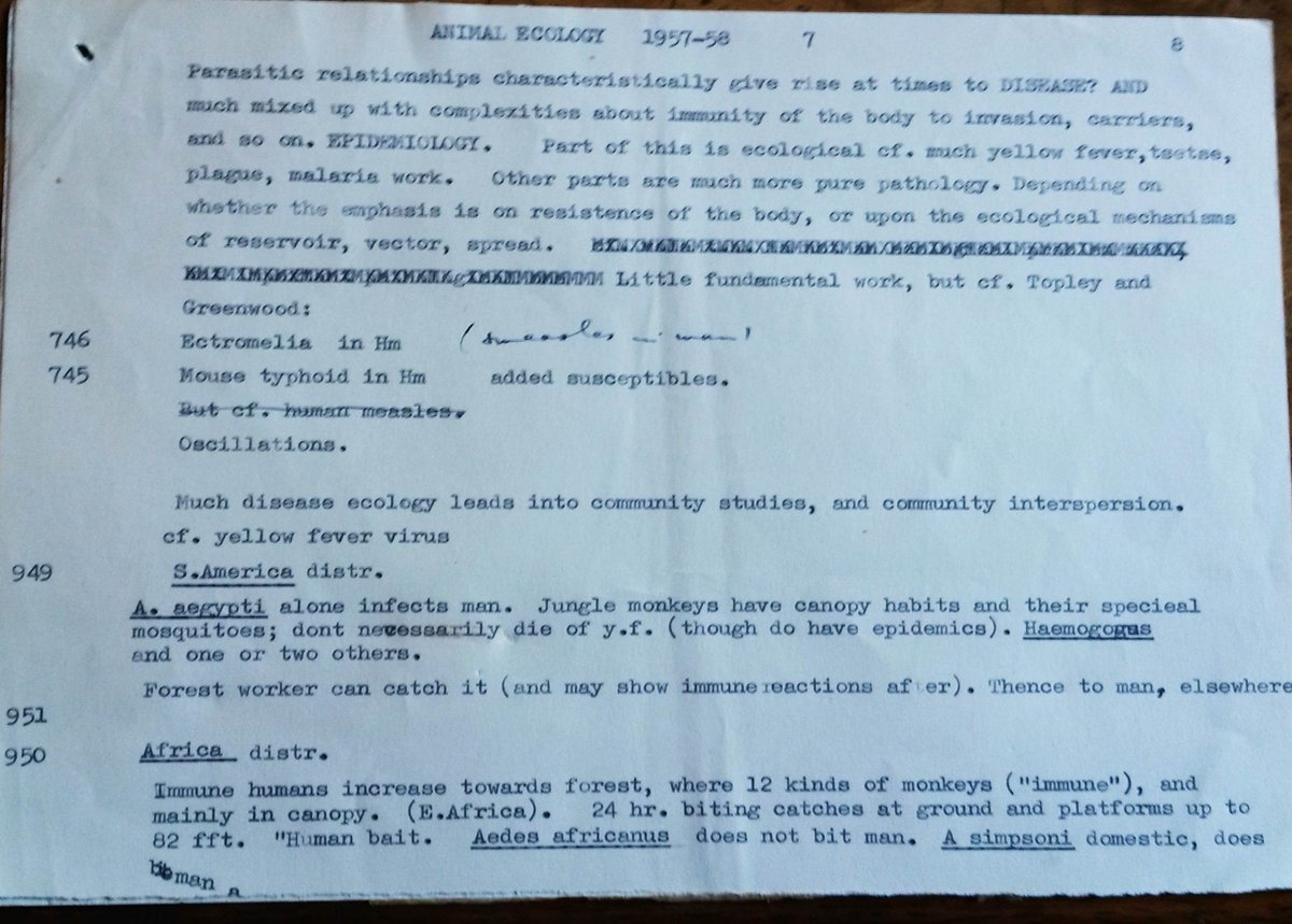 We spent entire days in the Elton archives reading every letter, his unpublished biographical notes, & even his course notes! Here are lecture notes for an Animal Ecology class, dealing with the topic of parasitology, disease, and epidemiology (which certainly resonate today).