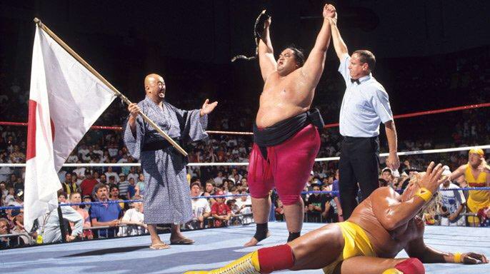 At King of the Ring 93, Yokozuna would use the old exploding camera technique to take the WWF Championship from Hulk Hogan. #WWE  #AlternateHistory  #AlsoReality