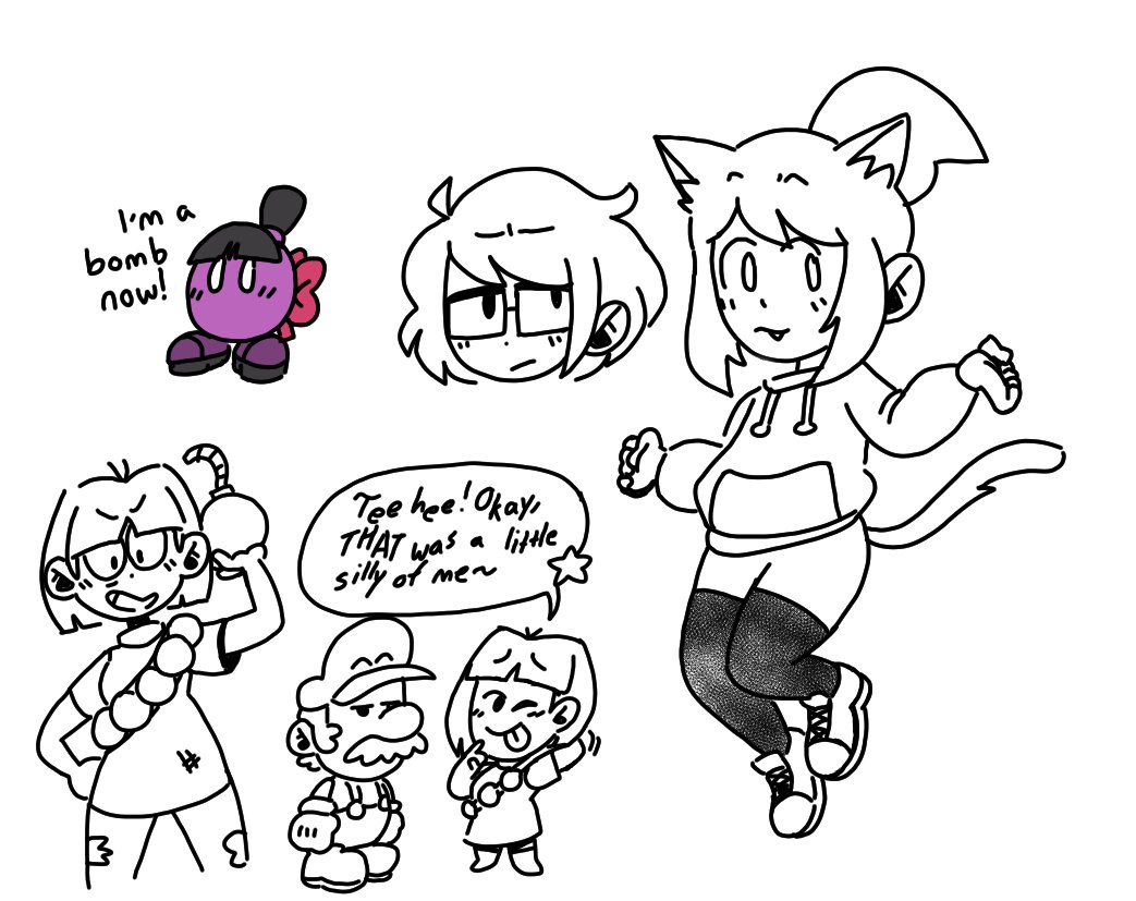 today's warmup sketches ft. bomb maya (bom-baya?) and @GumiBee_Png's very cute human bombette from @Robbydude's paper mario stream 