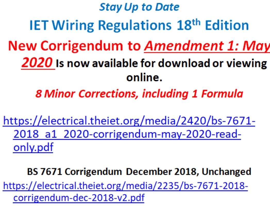 TechTrainingLtd's tweet photo. *STAY UP TO DATE WITH THE 18TH EDITION*

Use the website link shown below to view the new corrigendum to the 18th Edition Amendment 1:May 2020 https://t.co/S3wSlpQCa8