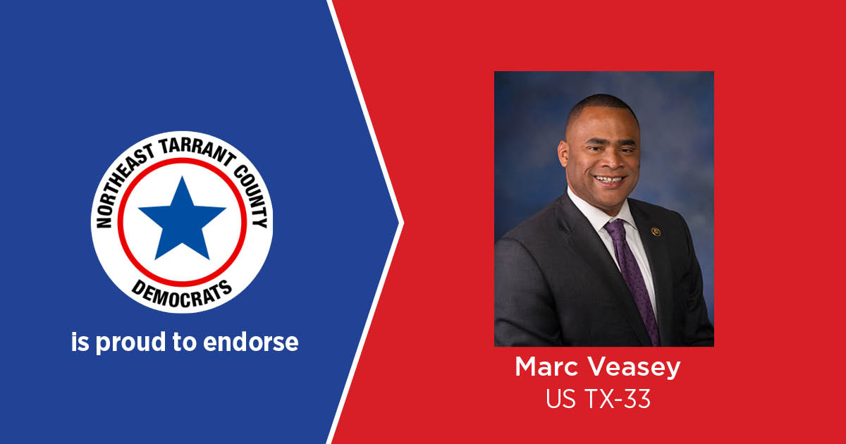 NET Dems proudly endorses <a href="/RepVeasey/">Rep. Marc Veasey</a> for U.S. Congressional District 33! Marc is an excellent representative and we look forward to him continuing his work in D.C!