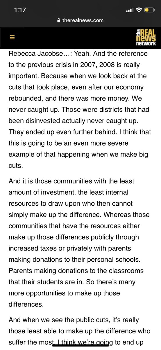 The most troubling part of hearing that states are cutting/considering cutting budgets for education: the last time that happened due to an economic crisis, many never returned to pre-crisis levels (screenshot looks like automated transcript of the video):  https://therealnews.com/stories/can-public-education-survive-covid-19