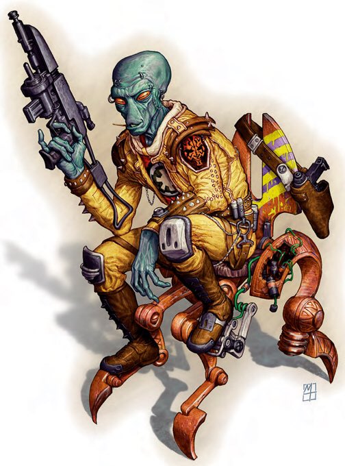 Pilot: Duros. Former podracer who refused to throw a race and now is on the run from a very mad Falleen crime lord.