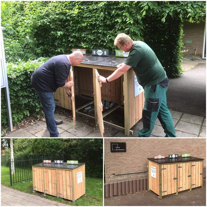 concernvoorwerk's tweet photo. Vandaag op de begraafplaatsen in Emmeloord en Nagele een mooie houten ombouw voor de afvalcontainers mogen plaatsen. Ook op de begraafplaatsen in de andere dorpen worden dergelijke ombouwen geplaatst. Mooie opdracht van de @GemeenteNOP voor onze houtafdeling. https://t.co/7Gj7DaBXri