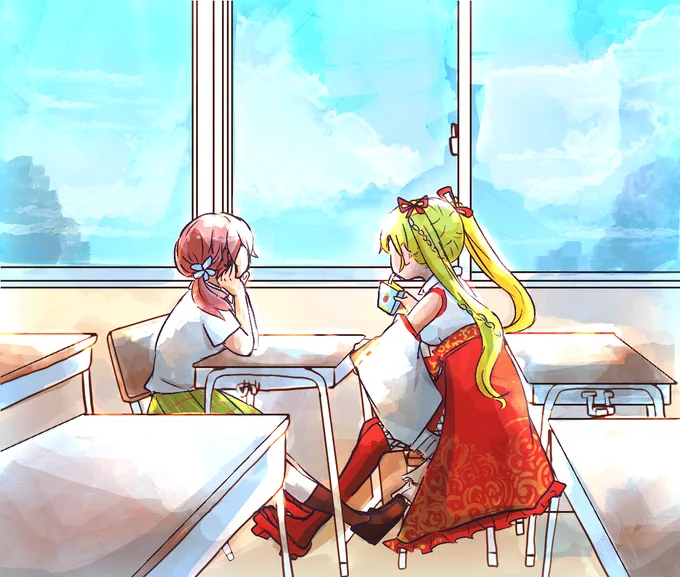 ?「あっ、次めめめのクラス体育じゃん」
?「ほんとだ、なにするんだろ?」
#ふたばあーと 
#いろは絵馬 