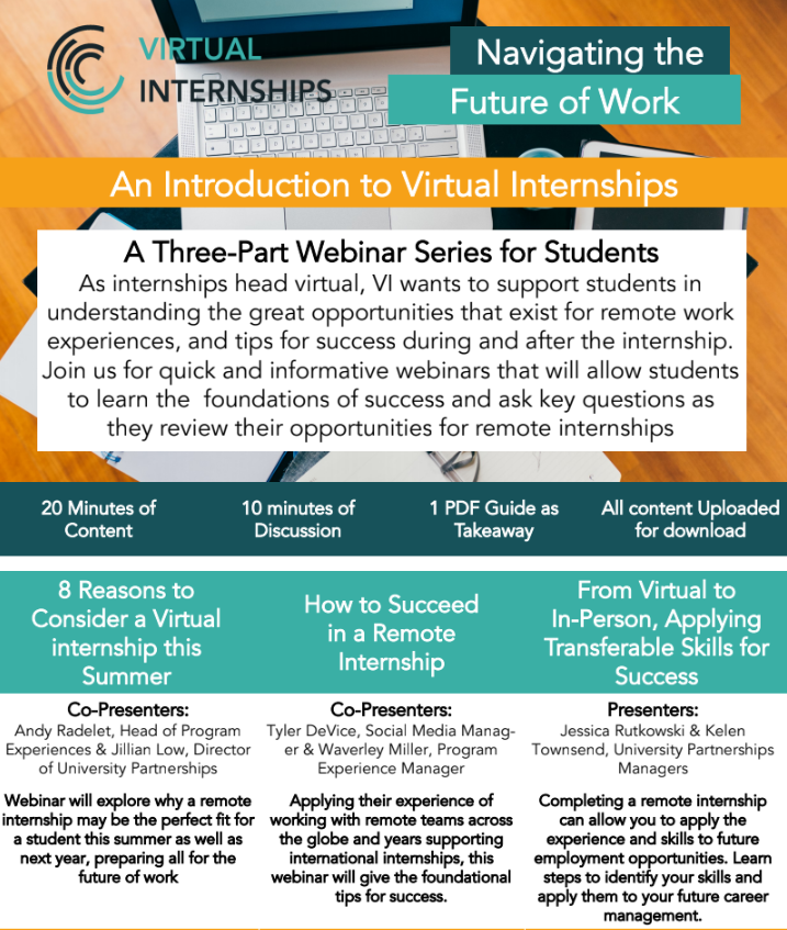 onlineinterns's tweet photo. Considering a Virtual Internships Program this summer? 

Join us for our third Student Webinar - "From Virtual to In-Person, Applying Transferable Skills for Success - on Wednesday, May 27th at 13:00 (1PM) EST!

Register here: https://t.co/8ElRuyRVXR https://t.co/jGxiNxdzJD