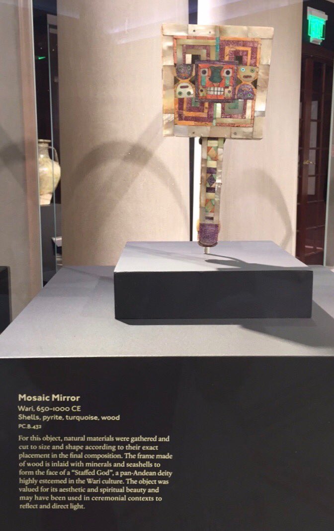 Danielle Gilbert (@danigilbert11) on Twitter photo Two beautifully intricate Wari objects. Wood, shell inlay. Left: Figurine of a Standing Dignitary, Kimbell Art Museum, on view during Golden Kingdoms exhibition (2017-18). Right: Mosaic Mirror, Dumbarton Oaks. #MuseumsUnlocked Two beautifully intricate Wari objects. Wood, shell inlay. Left: Figurine of a Standing Dignitary, Kimbell Art Museum, on view during Golden Kingdoms exhibition (2017-18). Right: Mosaic Mirror, Dumbarton Oaks. #MuseumsUnlocked