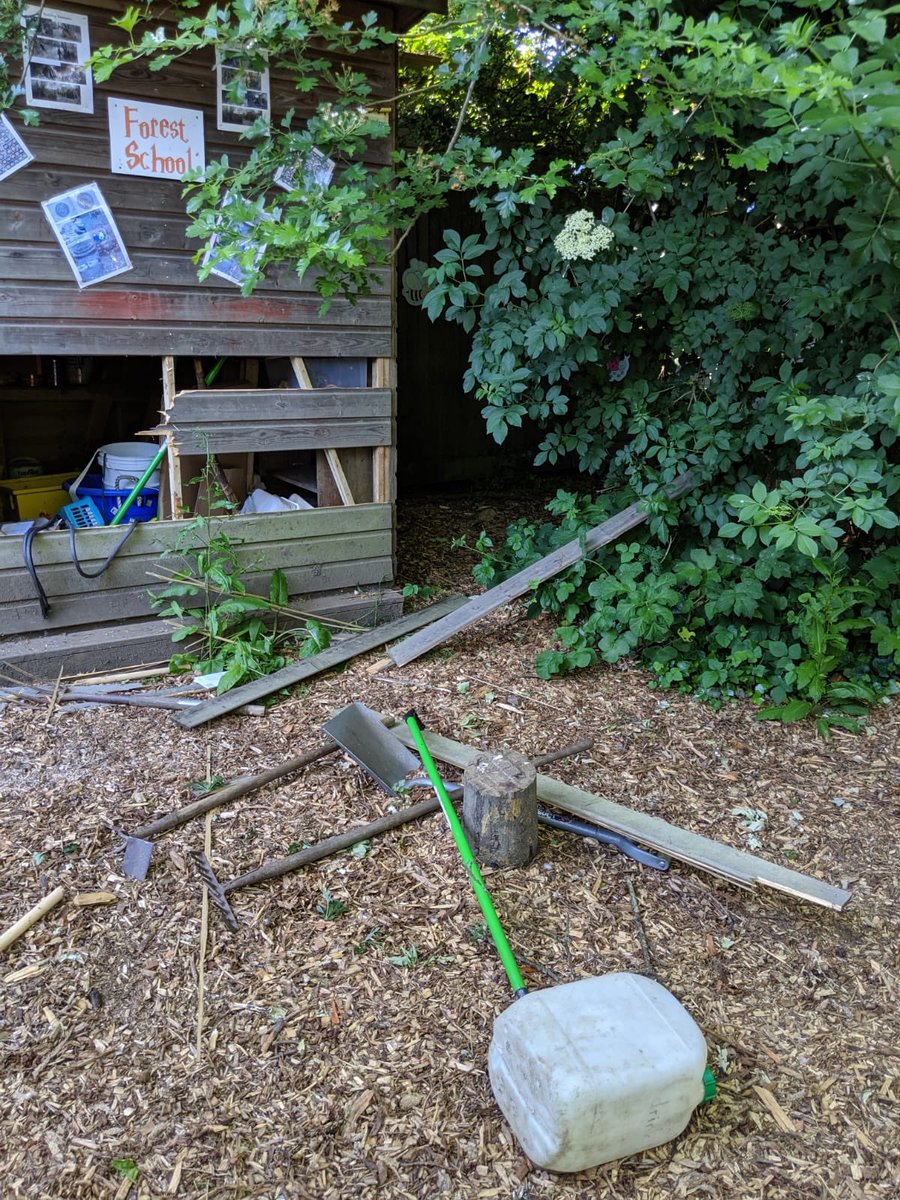 Team St Lens we have just had a report that youths in balaclavas have broken in to our forest school. If you are walking around the school site please keep an eye out. We have been getting the site ready for the children to return. This is the damage they have done.
