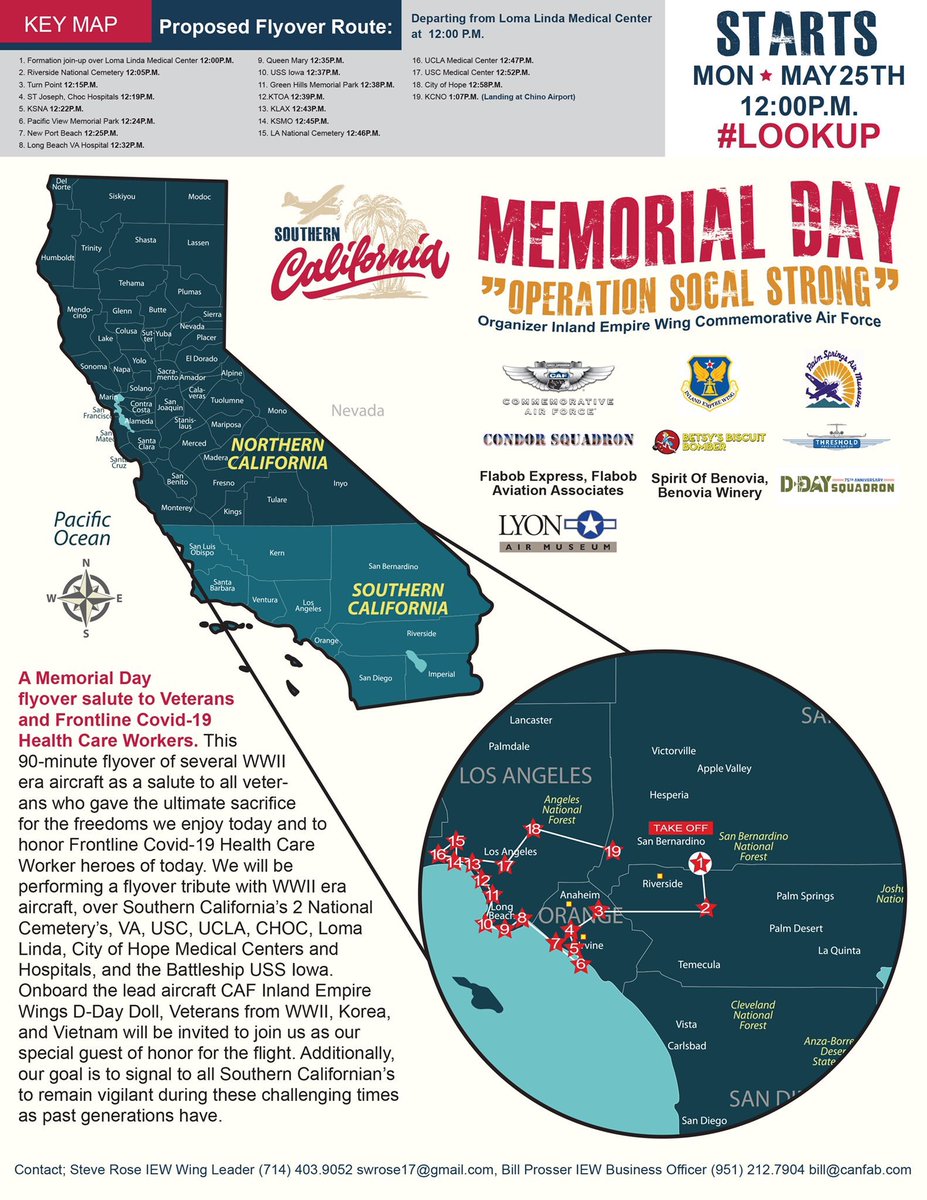 frankmottek's tweet photo. Keep looking up #LosAngeles 🇺🇸 Special  #MemorialDay flyover of Southern California today by vintage #WWII aircraft starting 12p PDT #OperationSoCalStrong @KNX1070⁩ ⁦@Radiodotcom⁩ ⁦@CBSNewsRadio⁩ @LyonAirMuseum1⁩ ⁦@CondorSquadron⁩ https://t.co/K1mbBl1o3G