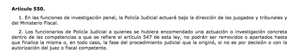 Si yo fuese la magistrada de Instrucción 51 de Madrid, utilizaría este simpático precepto, 550 LOPJ, y no daría a torcer mi brazo con Marlaska, manteniendo al Coronel de la Guardia Civil.