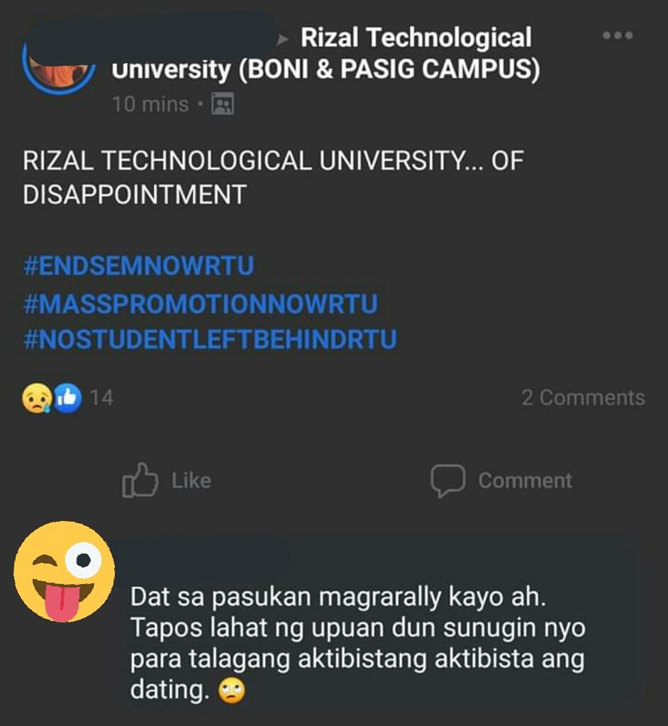 restysayshi's tweet photo. first of all, bakal ang upuan namin sa rtu di sya masusunog pero pwede ipang hampas sayo chAr HHAAHAHAHAHHAHAHA #EndSemNowRTU #MassPromotionNowRTU #NoStudentLeftBehindRTU https://t.co/wFMvfpTNJE