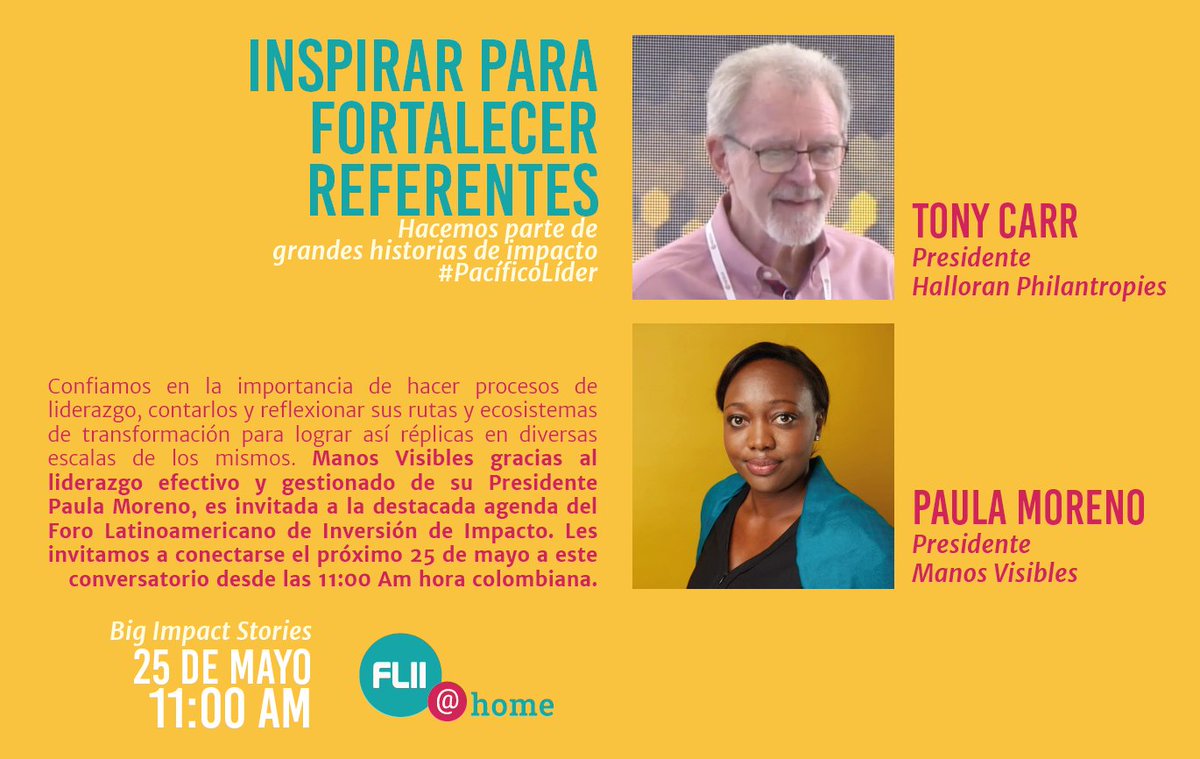 ManosVisibles's tweet photo. #Ahora conversatorio de https://t.co/TCiUgARStZ #FLIIX @bizzabo entre @PaulaMoreno y nuestro amigo y mentor Tony Carr.  Dialogan sobre motivos que nuestra presidente ha tenido como líder de impacto desde la cultura en clave innovación social.
Ingresa👇🏾👇🏻👇🏽 https://t.co/0U89SQVpDH https://t.co/JjcVgbXmOy