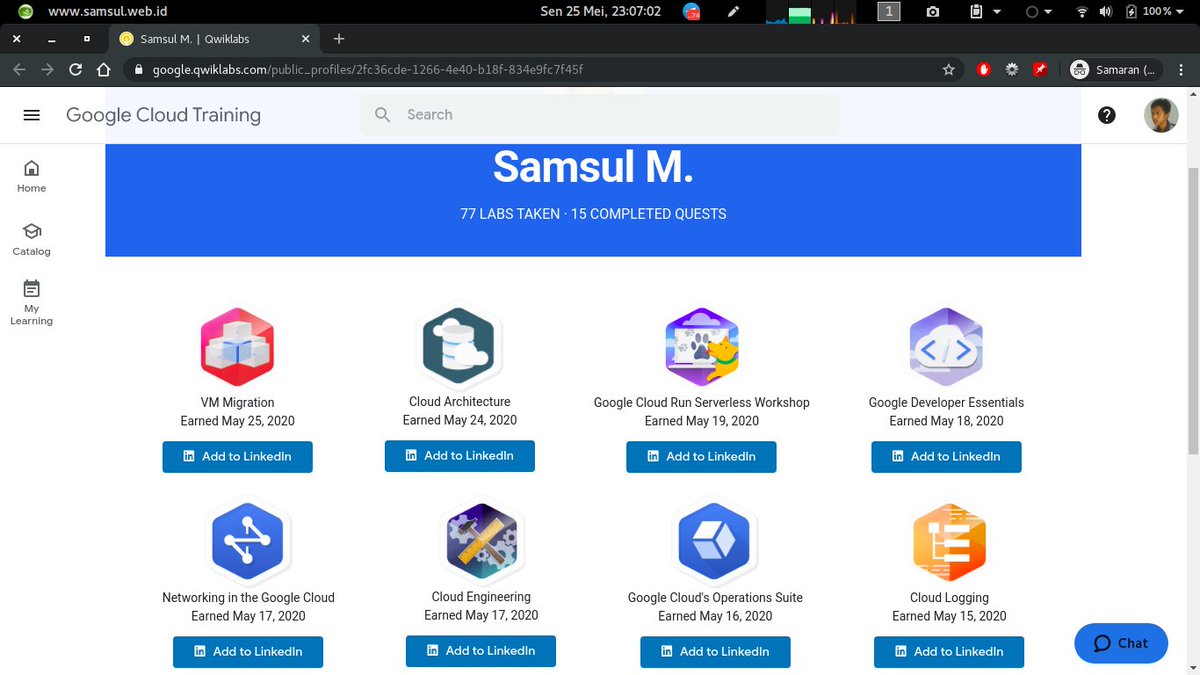 Produktif dengan belajar sebanyak mungkin di #JuaraGCP

#BelajarDariRumah 

qwiklabs.com/public_profile…

menyusul om <a href="/sitidy/">Didiet A. Pambudiono</a> sama <a href="/kudaliar032/">Aditya Rahman</a>