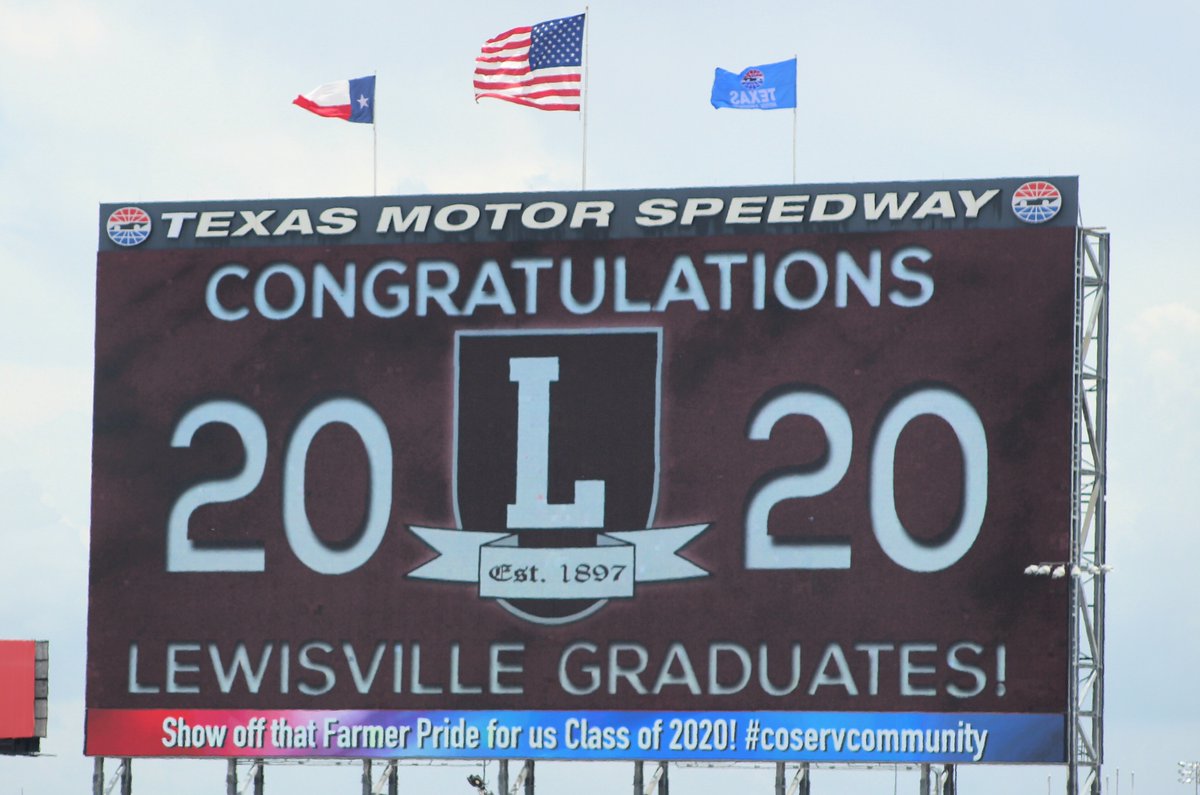 Thank you <a href="/LewisvilleHS/">Lewisville High School</a> <a href="/AllisonStamey/">Allison Stamey</a> <a href="/jeffreykajs/">Jeffrey Kajs</a> for all that you did to make graduation an incredible experience. Thank you <a href="/TXMotorSpeedway/">Texas Motor Speedway</a> for making this happen, for celebrating this class of 2020. It was a GREAT day to be a Farmer! It’s ALWAYS a great day to be a Farmer!