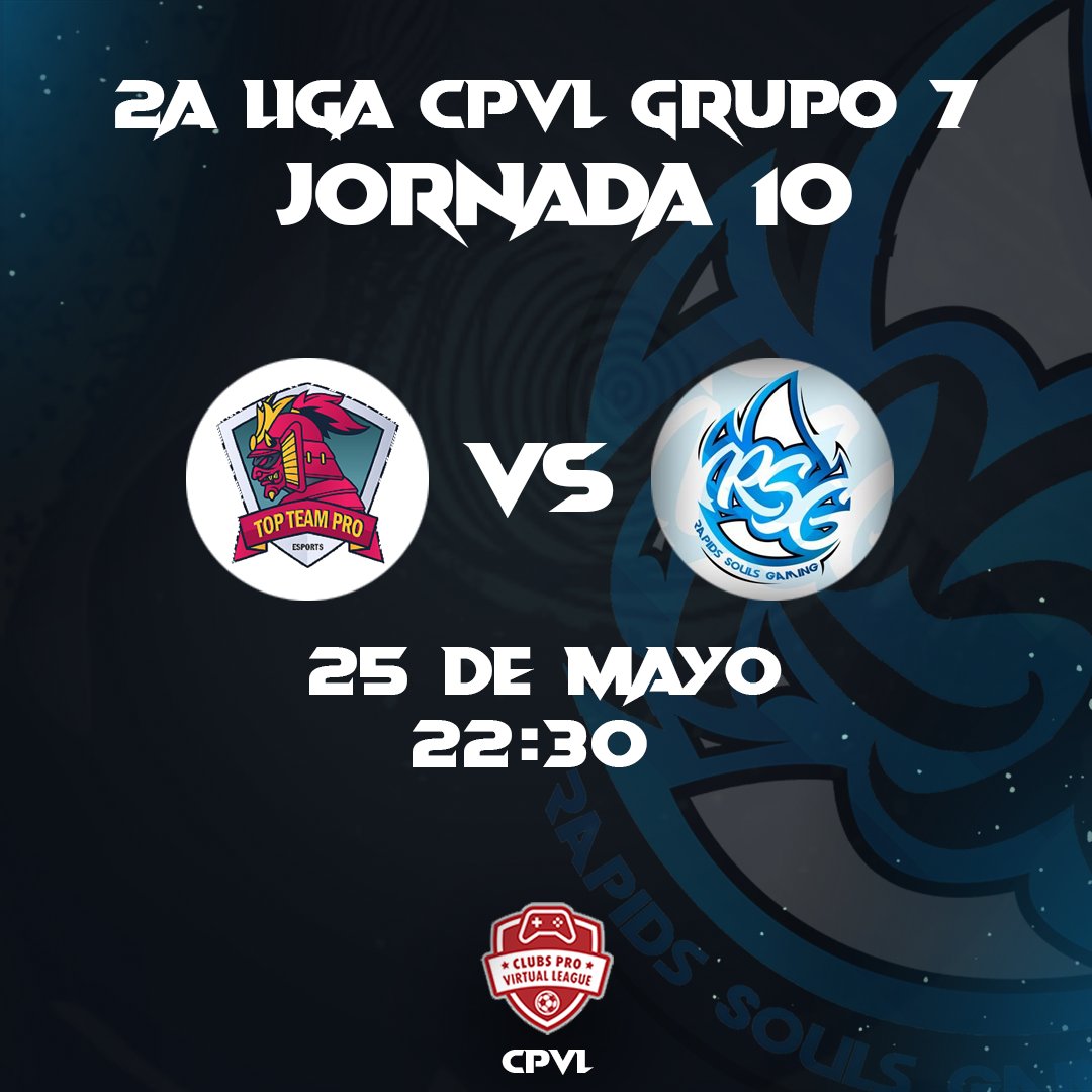 RapidsSoulsGMG's tweet photo. 🔥¡Lunes, arrancamos con FIFA! 

⚽2ª LIGA CPVL GRUPO 7 | @CPVL_ES 

#JORNADA10

📅25/05/2020
⏰22:30

🆚@TopTeamProPS4

🏆@CPVL_ES https://t.co/2N59XBSU6r