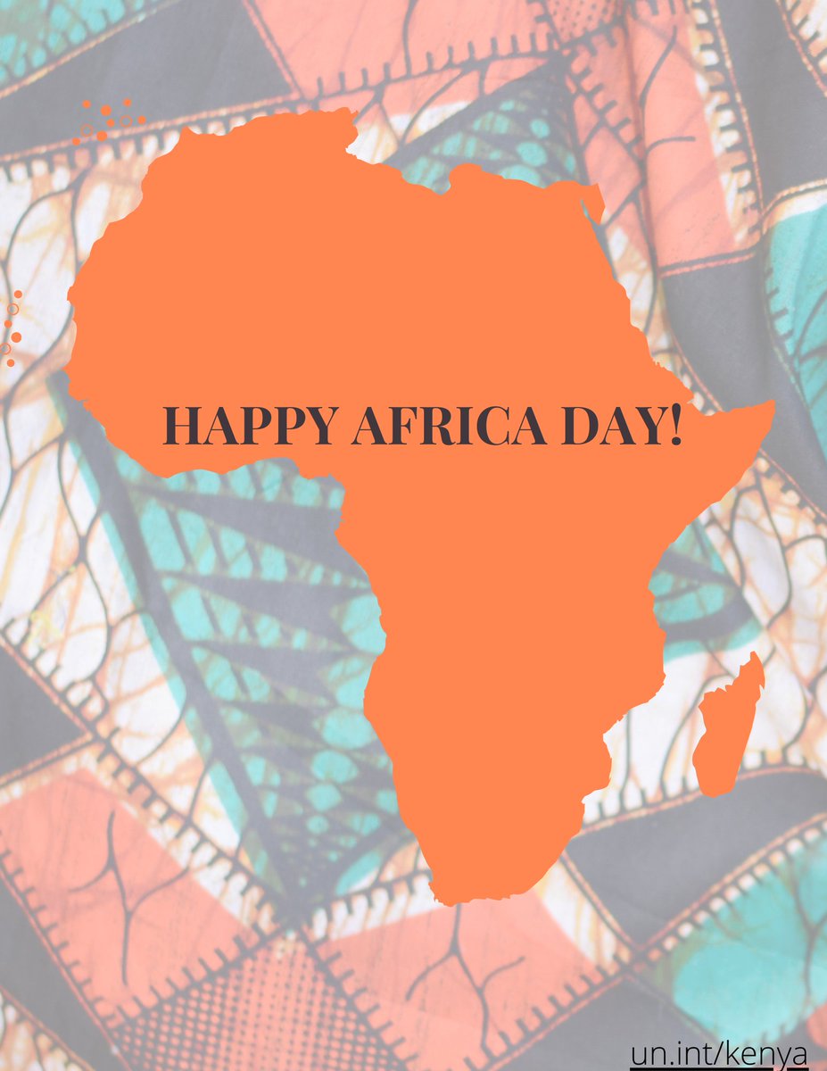 The image shows an outline of the African Continent on an African print backdrop with the words Happy Africa Day written across it.