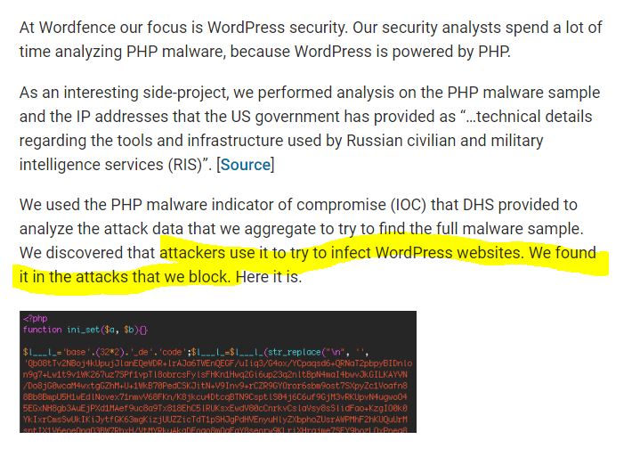 20/ the next day (Dec 30), Wordfence observed  https://www.wordfence.com/blog/2016/12/russia-malware-ip-hack/ that they had observed one of the listed PHP malware indicators in attacks on Wordpress websites.