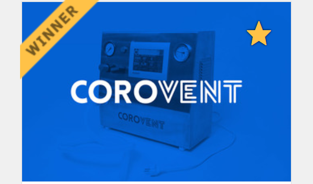 CoroVent's tweet photo. It took some time but finally it's official - 
@CoroVent
  is a ventilator challenge winner at the 
@EUvsVirus
 hackathon. #euvsvirus #euvsvirushackathon 
More info about our winning project: https://t.co/YxBbIFeY9e
Get more info and order or ventilators: https://t.co/xGhBFobvBQ https://t.co/AU5uKYNQWf