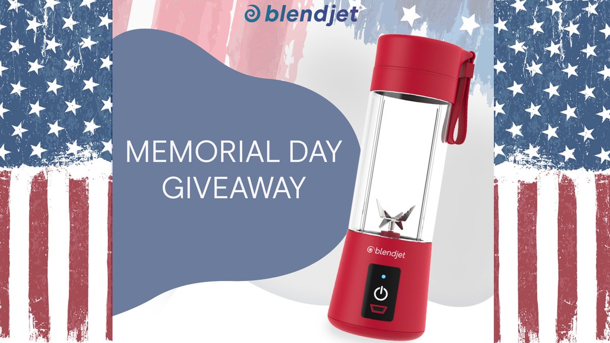 BlendJet's tweet photo. 🇺🇸 #MEMORIALDAY #GIVEAWAY🇺🇸 We're giving TWO #BlendJet portable blenders to 3 lucky followers!
1. FOLLOW 
@BlendJet
2. LIKE and RETWEET this post 
3. REPLY tagging a friend who should enter too!
Closes 5/31. Winners messaged on 6/1. Open worldwide. #GiveawayAlert https://t.co/QOgDZNcu1j