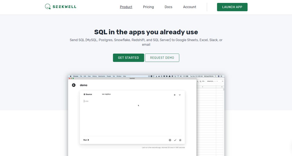 ciberedx's tweet image. SQL en las aplicaciones que ya usas: Envía SQL (MySQL, Postgres, Snowflake, Redshift, and SQL Server) to Google Sheets, Excel, Slack, or email..
seekwell.io

#bbdd #basesdatos #recursos #herramientas #compartir