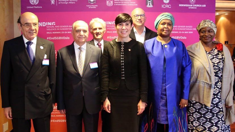 NorwayMFA's tweet photo. 1 year ago Norway hosted #EndSGBVOslo w/@UNOCHA @UNFPA @ICRC @Iraqimofa @MwomenHRD @UAEgov. The conference enhanced funding &amp; political commitment to combat sexual &amp; gender-based violence in #HumanitarianCrisis. More must be done. Join us in the effort! - FM #EriksenSoreide https://t.co/BvyxDSt39V