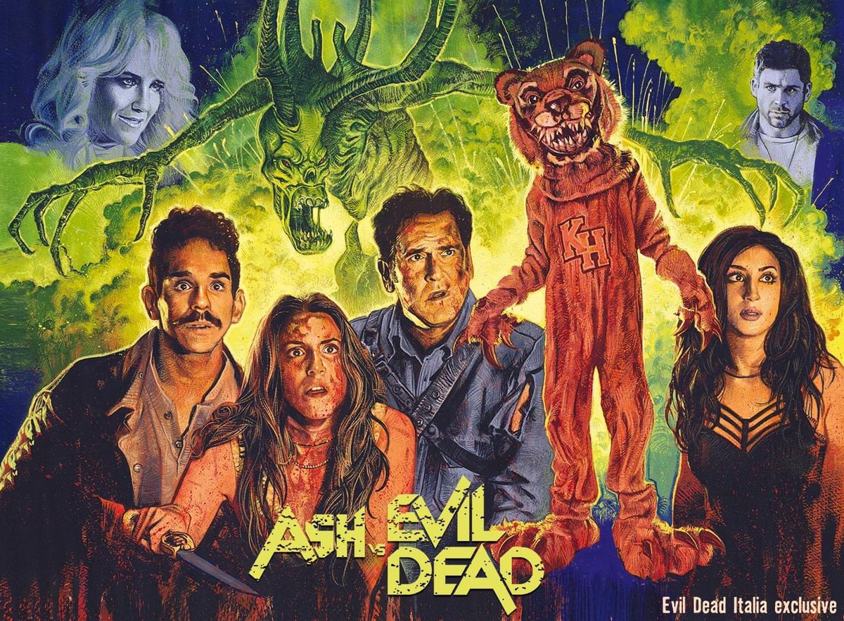 EvilDeadItalia's tweet photo. #AshVsEvilDead was a crazy ride. We asked @GrahamHumphrey8 to create this art for us to capture the essence of the third season we all loved ❤️ the final result is really cool! #EvilDead #AshWilliams @GroovyBruce @lindsayjfarris @ImDanaDeLorenzo  @RealRaySantiago @RealLucyLawless https://t.co/OllulAomHT